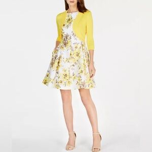 Jessica Howard Yellow and White Midi Dress